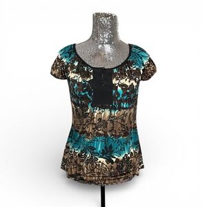 Vintage Y2K Indie Empire Scoop Neck Cap Sleeve Stretch Top Small Boho Earthy